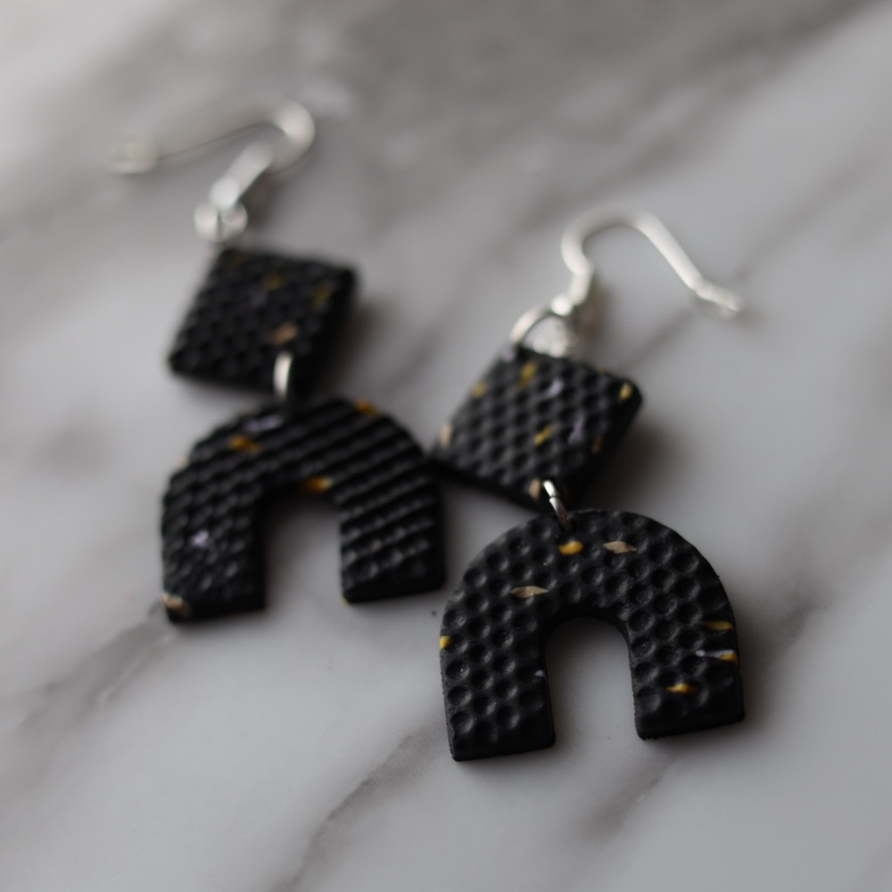 Black and Mixed Accent Textured Earrings